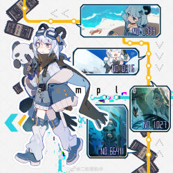 Rule 34 | 1girl, :3, animal, animal ears, animal on shoulder, aquarium, arrow (symbol), beach, belt, belt buckle, bikini, bird, bird on shoulder, black belt, black bikini, black bow, black bowtie, black gloves, black headwear, black scarf, blue-framed eyewear, blue belt, blue bow, blue coat, blue footwear, blue hood, blue jacket, blue shorts, blue sky, blue sleeves, bow, bowtie, breath, buckle, bug, butterfly, buttons, capelet, check copyright, chinese commentary, closed mouth, coat, coat partially removed, cocktail, collared coat, commentary request, copyright request, crab, denim, denim shorts, denim vest, dress, drink, expressionless, fingerless gloves, fish, frilled capelet, frills, fringe trim, full body, gloves, goggles, goggles on head, grey eyes, hair bow, hand on own head, highres, holding, holding drink, holding ticket, hood, hood down, hooded jacket, insect, jacket, layered sleeves, leg belt, long hair, long sleeves, looking ahead, low ponytail, low twintails, mole, mole under eye, multiple views, necktie, ocean, open mouth, original, outdoors, outline, own hands together, panda, panda ears, panda girl, polka dot, polka dot bow, ribbon-trimmed vest, sample watermark, scarf, shade, shadow, shark, shirt, shoes, short shorts, shorts, sky, smile, suspenders, swimsuit, teeth, ticket, twintails, two-sided coat, two-sided fabric, umbrella, upper body, upper teeth only, walking, watermark, weibo logo, weibo username, white background, white capelet, white coat, white dress, white hair, white leg warmers, white outline, white shirt, white sleeves, yellow necktie, yuhong, zipper