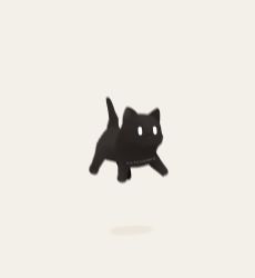 Rule 34 | animal, animal focus, artist name, black cat, cat, derivative work, full body, highres, jumping, kapebeansies, meme, motion blur, no humans, original, photo-referenced, shadow, simple background, solid oval eyes, solo