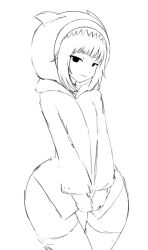 Rule 34 | gawr gura, hololive, hololive english, looking at viewer, sketch, smile, sweater, thick thighs, thighhighs, thighs, tight clothes, virtual youtuber, zonen404