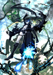 Rule 34 | 10s, 2girls, absurdres, arm cannon, bikini, bikini top only, black hair, black rock shooter, black rock shooter (character), blue eyes, boots, chain, clenched teeth, coat, dead master, gin (oyoyo), glowing, glowing eyes, has bad revision, has downscaled revision, highres, horns, long hair, md5 mismatch, midriff, multiple girls, navel, pale skin, resolution mismatch, scar, shorts, skull, source smaller, swimsuit, tears, teeth, twintails, very long hair, weapon