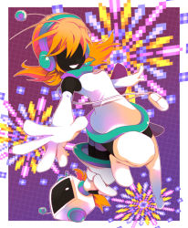 Rule 34 | black skin, colored skin, elbow gloves, gloves, headset, mouse (computer), n:go, orange hair, personification, pixel art, pop&#039;n music, solo