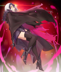 Rule 34 | 1girl, black cape, black thighhighs, cape, fate (series), fur trim, gauntlets, gloves, headpiece, jeanne d&#039;arc (fate), jeanne d&#039;arc alter (avenger) (fate), jeanne d&#039;arc alter (avenger) (first ascension) (fate), jeanne d&#039;arc alter (fate), popqn, short hair, silver hair, solo, thighhighs, yellow eyes