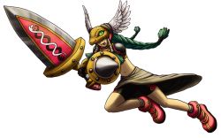 Rule 34 | 1girl, digimon, digimon (creature), female focus, minervamon, shield, solo, sword, weapon, wings