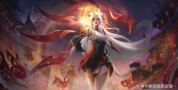 Rule 34 | 1girl, absurdres, artist name, chinese commentary, closed mouth, earrings, facial mark, fireworks, floating hair, forehead mark, glowing, glowing weapon, green eyes, hair between eyes, highres, house, irelia, jewelry, league of legends, long hair, mythmaker irelia, night, night sky, outdoors, people, rabbit, signature, sky, smile, solo focus, standing, touding you, weapon, white hair
