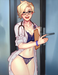 Rule 34 | (overwatch), breasts, clipboard, coat, doctor, glasses, lingerie, overwatch, overwatch 1, tagme, thighs, underwear