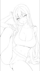 1girl animated arm_support arm_up bare_shoulders black_pants black_sports_bra blue_eyes blush borrowed_character breasts butterfly_tattoo cleavage collarbone large_breasts leg_up lineart long_hair looking_at_viewer making-of monochrome navel original pants parted_lips purple_hair rucarachi simple_background sitting sketch solo sports_bra spread_legs stomach sweat sweatpants tattoo very_sweaty video white_background yuna_(biya_(1024))