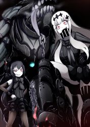 Rule 34 | 10s, 2girls, abyssal ship, aircraft carrier water oni, black hair, boots, chain, gothic lolita, highres, isolated island oni, kantai collection, lolita fashion, multiple girls, ogawa-syou, ogawa shou, pale skin, pantyhose, red eyes, white hair