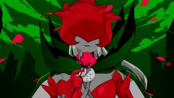 Rule 34 | 1girl, absurdres, cape, covered eyes, digimon, digimon (creature), female focus, flower, highres, mask, petals, rosemon, solo