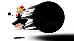 Rule 34 | 1girl, blonde hair, chu (chu chu3), darkness, embodiment of scarlet devil, female focus, floating, foreshortening, hair ribbon, highres, light smile, outstretched arms, profile, red eyes, ribbon, rumia, shadow, short hair, solo, spread arms, touhou