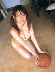 Rule 34 | ball, basketball, bikini, braid, glasses, photo (medium), swimsuit, tokito ami, twin braids