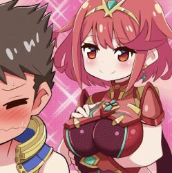Rule 34 | 1boy, 1girl, breasts, large breasts, ma2acworks, pyra (xenoblade), red eyes, red hair, rex (xenoblade), short hair, xenoblade chronicles (series), xenoblade chronicles 2