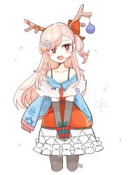 Rule 34 | 1girl, alternate costume, antlers, artist request, capelet, christmas, commentary request, fur trim, gift, girls&#039; frontline, hair ornament, hexagram, horns, korean commentary, negev (girls&#039; frontline), reindeer antlers, snow, snowflakes, solo, star of david
