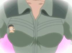Rule 34 | 1boy, 1girl, animated, animated gif, black hair, breasts, clothed female nude male, grin, groping, happy, head out of frame, hetero, large breasts, lowres, mariko (desert punk), mini person, miniboy, mizuno kanta, nude, short hair, smile, sunabouzu