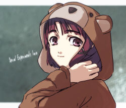 Rule 34 | animal costume, bear costume, closed mouth, looking at viewer, serial experiments lain, smile