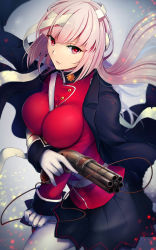Rule 34 | 1girl, bandages, breasts, cocorosso, fate/grand order, fate (series), florence nightingale (fate), florence nightingale (third ascension) (fate), gloves, gun, hair down, highres, holding, holding gun, holding weapon, long hair, looking at viewer, military, military uniform, pantyhose, pink hair, red eyes, skirt, solo, uniform, weapon, white gloves, white pantyhose