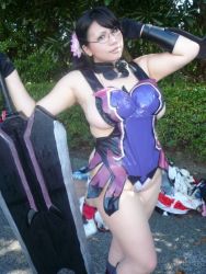 Rule 34 | 1girl, asian, black hair, breasts, cattleya (queen&#039;s blade), cattleya (queen&#039;s blade) (cosplay), chouzuki maryou, cosplay, glasses, large breasts, photo (medium), plump, ponytail, queen&#039;s blade, solo