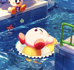 Rule 34 | blue eyes, blush stickers, closed eyes, fence, floating, highres, innertube, kirby, kirby (series), kirby and the forgotten land, nintendo, open mouth, poppy bros jr, smile, starfish, suyasuyabi, swim ring, water