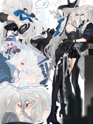 Rule 34 | 2girls, arknights, blush, closed eyes, comic, finger to another&#039;s mouth, grey hair, h cho3, hand on another&#039;s head, highres, hug, imagining, multiple girls, red eyes, silent comic, skadi (arknights), sleeping, specter (arknights), thought bubble, white hair, yuri, zzz