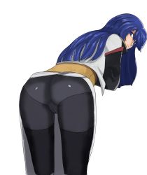 Rule 34 | 1girl, artist request, ass, bad id, blue eyes, blue hair, leaning, leaning forward, long hair, looking back, maria traydor, panties, panties under pantyhose, pantyhose, solo, square enix, star ocean, star ocean till the end of time, underwear