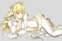 Rule 34 | 10s, 1girl, ahoge, bad id, bad pixiv id, blonde hair, bodysuit, breasts, center opening, cleavage, cut (123), fate/extra, fate/extra ccc, fate (series), gloves, green eyes, large breasts, md5 mismatch, nero claudius (bride) (fate), nero claudius (fate), nero claudius (fate), solo, veil, zipper