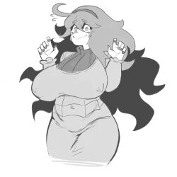 Rule 34 | 1girl, artist request, breasts, covered erect nipples, creatures (company), game freak, headband, hex maniac (pokemon), huge breasts, long hair, nintendo, pokemon, pokemon xy, smile, solo, solo focus, wide hips