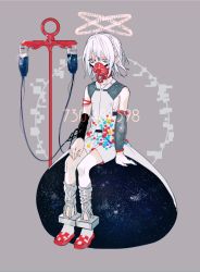 Rule 34 | 1boy, bad id, bad pixiv id, bare shoulders, detached sleeves, erubo, intravenous drip, male focus, mask, original, simple background, sitting, solo