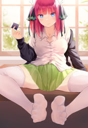 Rule 34 | 1girl, breasts, closed mouth, detached sleeves, go-toubun no hanayome, grey sleeves, grey sweater, hair ornament, hair ribbon, highres, large breasts, lips, long hair, looking at viewer, nakano nino, pink hair, pink lips, ribbed sweater, ribbon, sleeveless, sleeveless turtleneck, smile, solo, sweater, turtleneck, turtleneck sweater, upper body, white background