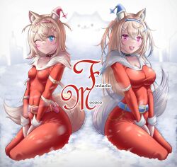 Rule 34 | 2girls, alternate costume, animal ears, artist request, belt, blonde hair, blue eyes, blurry, blurry background, bodysuit, breasts, cat, chain, character name, collar, fang, feet out of frame, fuwawa abyssgard, highres, hololive, hololive english, kneeling, large breasts, long hair, medium breasts, mococo abyssgard, multiple girls, one eye closed, open mouth, pink eyes, short hair, simple background, sitting, smile, snow, spiked collar, spikes, tail, thighs, virtual youtuber