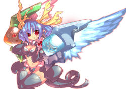 Rule 34 | 1girl, alternate wings, arc system works, asymmetrical wings, blue hair, dizzy (guilty gear), guilty gear, mecha musume, necro (guilty gear), red eyes, simple background, tail, thighhighs, undine (guilty gear), white background, wings