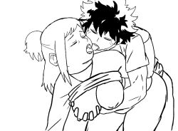 Rule 34 | 1boy, 1girl, all fours, animated, animated gif, boku no hero academia, bouncing breasts, grabbing another&#039;s breast, breasts squeezed together, breasts, closed eyes, clothed sex, doggystyle, freckles, grabbing, hand on breast, hetero, hug, hug from behind, incest, kiss, licking, midoriya inko, midoriya izuku, monochrome, mother and son, nipples, open mouth, sex, sex from behind, shoganight, simple background, sonwushlong, tongue, tongue out, ugoira, vaginal, white background