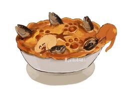 cat food food_focus hakuchizu no_humans on_food original pie simple_background stargazy_pie undersized_animal white_background