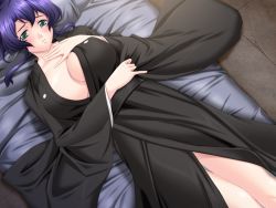 Rule 34 | bed, black kimono, breasts, cleavage, japanese clothes, kimono, mizuno yukari, okaasan to naisho
