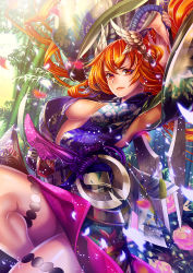 Rule 34 | 1girl, bamboo, closed mouth, coga, dual wielding, female focus, holding, holding weapon, japanese clothes, kimono, long sleeves, looking at viewer, matching hair/eyes, orange eyes, orange hair, original, solo, sword, traditional clothes, weapon, yukata