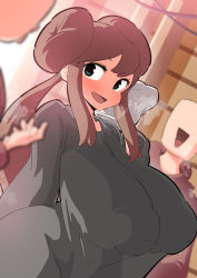 Rule 34 | 1girl, 2boys, absurdres, black robe, blue eyes, breasts, breath, brown hair, covered erect nipples, creatures (company), curvy, dot nose, double bun, faceless, faceless male, from side, game freak, hair bun, highres, hood, hoodie, huge breasts, inverted nipples, large areolae, looking at another, multiple boys, nintendo, no bra, o3o, open mouth, pokemon, pokemon bw2, puffy nipples, robe, rosa (pokemon), see-through, see-through silhouette, sidelocks, sweat, twintails, wash cloth, woomochi