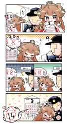Rule 34 | &gt;:|, ^^^, 10s, 1boy, 1girl, :|, ?, admiral (kancolle), ahoge, ahoge wag, bare shoulders, blush, brown hair, calendar (object), comic, commentary request, detached sleeves, expressive hair, closed eyes, hair ornament, hairband, hat, headgear, heart, herada mitsuru, highres, holding, holding pen, japanese clothes, kantai collection, kongou (kancolle), long hair, long sleeves, military, military hat, military uniform, nontraditional miko, purple eyes, ribbon-trimmed sleeves, ribbon trim, speech bubble, spoken heart, tears, translation request, uniform, v-shaped eyebrows, wavy mouth, white day