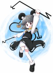 Rule 34 | 1girl, aho, animal ears, basket, bloomers, capelet, dowsing rod, female focus, grey hair, jewelry, mouse (animal), mouse ears, mouse tail, nazrin, pendant, red eyes, short hair, solo, tail, touhou, underwear