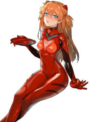 Rule 34 | 1girl, alcohol, arm support, artist request, blue eyes, blush, bodysuit, breasts, crossed legs, curvy, drinking, highres, lips, long hair, multicolored clothes, neon genesis evangelion, orange hair, petite, plugsuit, red bodysuit, sake, shiny clothes, simple background, sitting, skin tight, solo, souryuu asuka langley, twintails, very long hair, wide hips