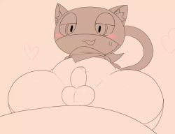 Rule 34 | abunaiesennyou, animated, animated gif, atlus, blush, cat, cat tail, cowgirl position, heart, looking down, male focus, morgana (persona 5), navel, penis, plump, pov, scarf, slit pupils, small penis, straddling, sweat, sweatdrop, tail, tail wagging, testicles, thick thighs, thighs, tongue, tongue out, yaoi