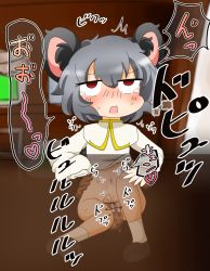 Rule 34 | animal ears, blush, bottomless, censored, clothed sex, cookie (touhou), cum, cum in pussy, grey hair, hetero, highres, mouse ears, navel, nazrin, nyon (cookie), orgasm, penis, red eyes, see-through, sex, solo focus, stealth sex, sweat, torogao, touhou, translated, utamaru (arufa), vaginal