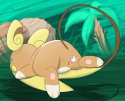 Rule 34 | 1girl, alolan form, alolan raichu, animal ears, animal hands, anus, ass, blue eyes, blush stickers, clitoris, creatures (company), disembodied hand, feet, female focus, floating, from behind, game freak, gen 7 pokemon, green background, half-closed eyes, highres, looking back, looking to the side, lying, multicolored eyes, nintendo, nude, on stomach, outdoors, palm tree, pokemon, pokemon (creature), pokemon sm, pussy, solo, spread legs, spread pussy, tail, tree, uncensored, yellow eyes, yumei (masterx94)