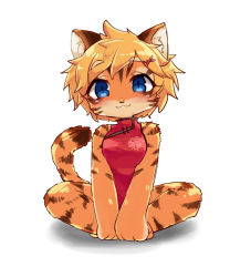 Rule 34 | artist request, blonde hair, blue eyes, borrowed character, chinese clothes, fu-chan, furry, highres, short hair, tiger