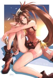 Rule 34 | ankle boots, bare legs, boots, breasts, china dress, chinese clothes, dress, guilty gear, guilty gear xrd, highres, kuradoberi jam, large breasts, legs, long hair, sitting