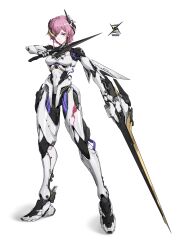 Rule 34 | 1girl, absurdres, android, blue eyes, cable, commentary request, ctpt9r, dagger, dual wielding, full body, highres, holding, joints, knife, looking at viewer, original, parted lips, pink hair, robot girl, robot joints, short hair, solo, standing, sword, weapon, white background