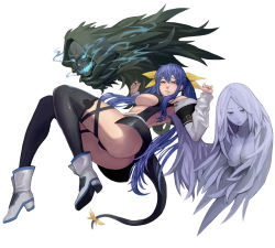 Rule 34 | 1girl, arc system works, ass, asymmetrical wings, bare shoulders, blue hair, boots, bow, breasts, cameltoe, covered erect nipples, detached sleeves, dizzy (guilty gear), guilty gear, guilty gear x, guilty gear xx, hair bow, hidezi, high heels, large breasts, legs, long hair, navel, necro (guilty gear), open mouth, red eyes, ribbon, shoes, tail, tail ornament, tail ribbon, thighhighs, underboob, undine (guilty gear), very long hair, wings