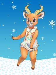 Rule 34 | 1boy, animal crossing, animal ears, bad id, bad pixiv id, beau (animal crossing), blush, brown eyes, deer ears, deer tail, furry, furry male, highres, horns, lewmzi, nintendo, snowflakes, snowing, star (symbol), tail, teeth