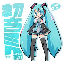 Rule 34 | 1girl, :&gt;, black skirt, black thighhighs, blue eyes, blue nails, blue necktie, blush, character name, closed mouth, collared shirt, derivative work, detached sleeves, drop shadow, grey shirt, hatsune miku, headphones, highres, long hair, long sleeves, looking at viewer, nail polish, necktie, pleated skirt, rariatto (ganguri), shirt, skirt, sleeveless, sleeveless shirt, smile, solo, sparkle, thighhighs, twintails, twitter username, very long hair, vocaloid, wide sleeves, wing collar, zettai ryouiki