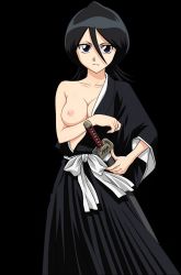 Rule 34 | 1girl, artist request, bleach, breasts, female focus, kuchiki rukia, nipples, one breast out, simple background, solo, solo focus, source request, sword, weapon