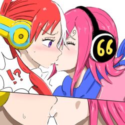 Rule 34 | 2girls, highres, kiss, multiple girls, one piece, pink hair, uta (one piece), vinsmoke reiju, yuri