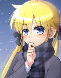 Rule 34 | 1girl, blonde hair, blue eyes, blush, doria (p f dolia), kill me baby, long hair, looking at viewer, open mouth, scarf, solo, sonya (kill me baby), twintails