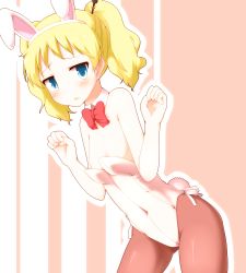 Rule 34 | 10s, 1girl, alice cartelet, animal ears, bad id, bad pixiv id, blonde hair, blue eyes, blush, bow, bowtie, breasts, child, covered navel, detached collar, fake animal ears, faubynet, flat chest, highres, kin-iro mosaic, md5 mismatch, pantyhose, playboy bunny, rabbit ears, rabbit tail, short hair, small breasts, solo, tail, twintails